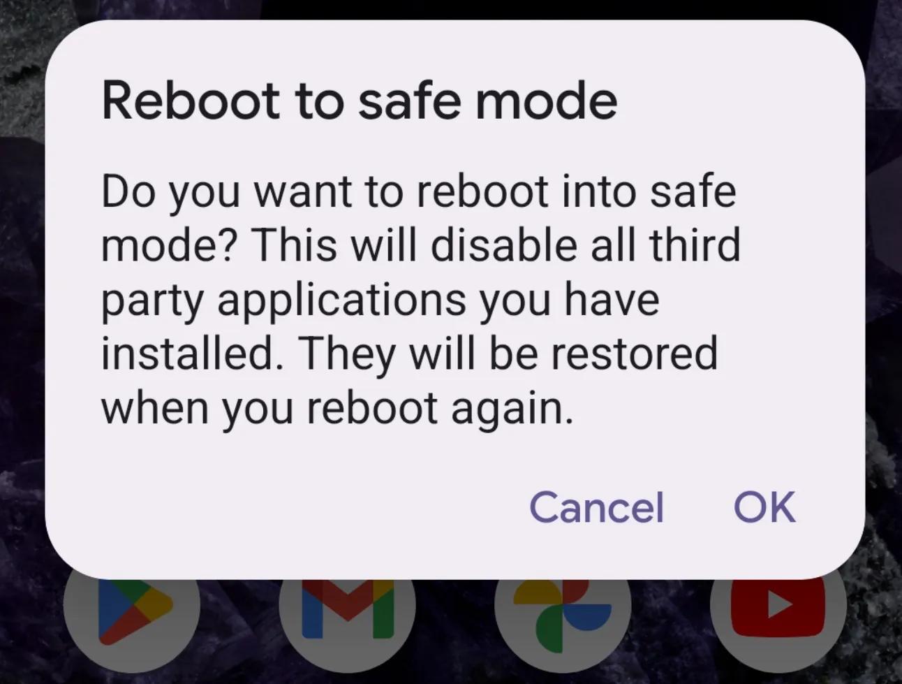 pixel 9 safe mode dialog box