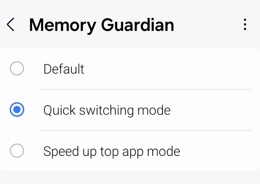 quick switching mode within the memory guardian application