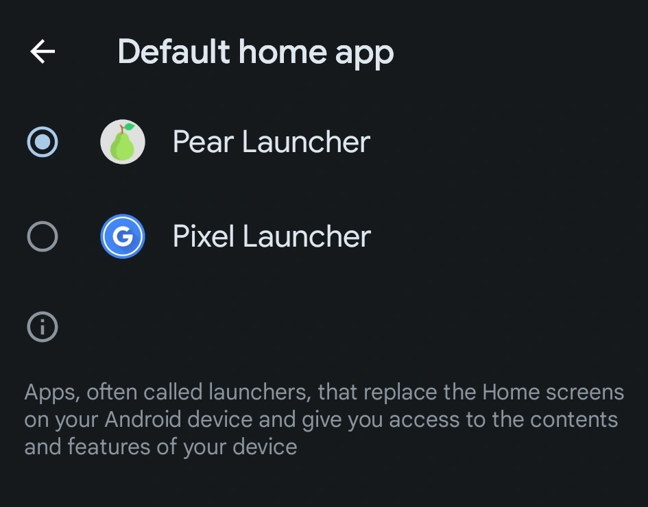 android default home app list